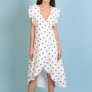 Essue Wrap High-Low Polka Dot Dress
